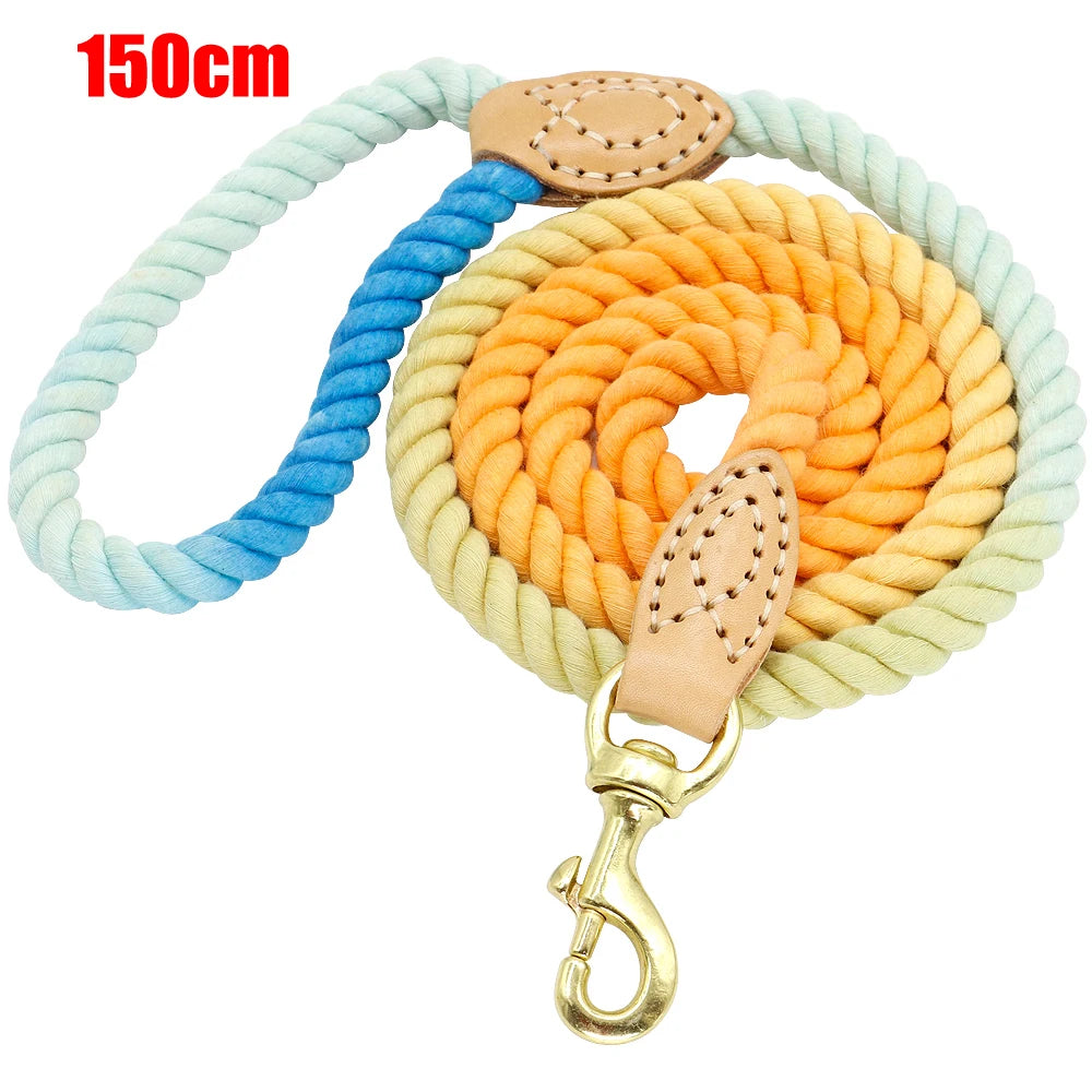 Colorful Rainbow Dog Leash - Premium Cotton Round Lead Rope Orange L