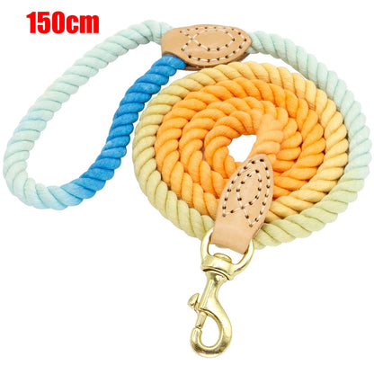 Colorful Rainbow Dog Leash - Premium Cotton Round Lead Rope Orange L