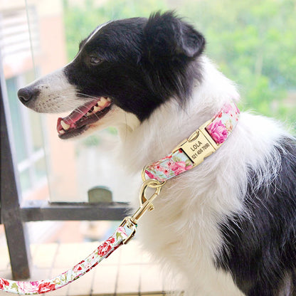 Personalized Dog Collar and Leash Set with Custom ID Tag