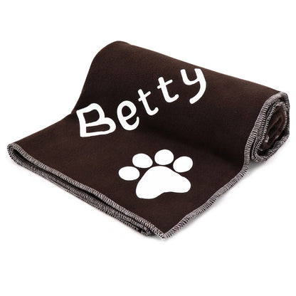 Personalized Dog Blanket Coral Fleece - Custom Pet Name & Paw Print Coffee 100x70cm