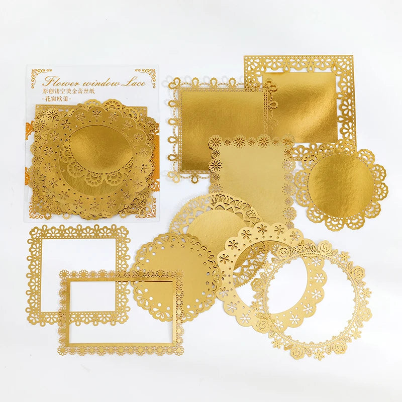 Bronzing Lace Decoration Paper 10pcs - Gold Foil Hollow Card for Scrapbooking & Collage G