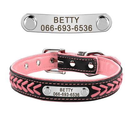 Custom Leather Dog Collar - Personalized Engraved Name Plate Pink