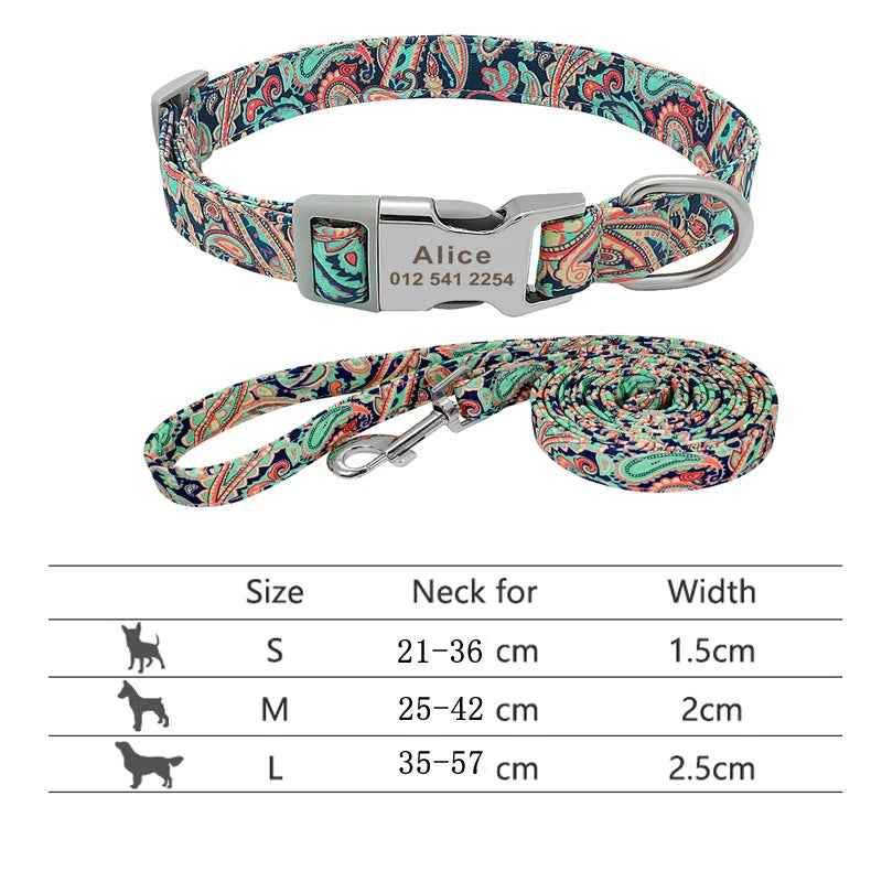 Reflective Dog Collar & Leash Set - Custom Engraved Night Safety 217HGREEN6