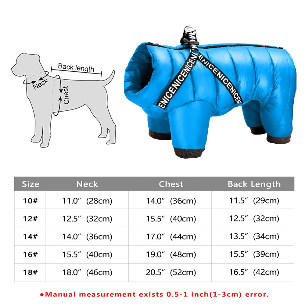 Winter Dog Jacket - Waterproof Reflective Harness Coat S-XXL 284 Blue