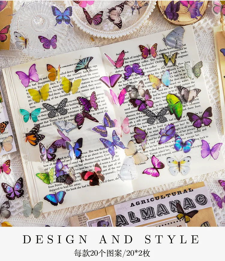Butterfly Stickers Set - 40 PET Transparent Decals Pack