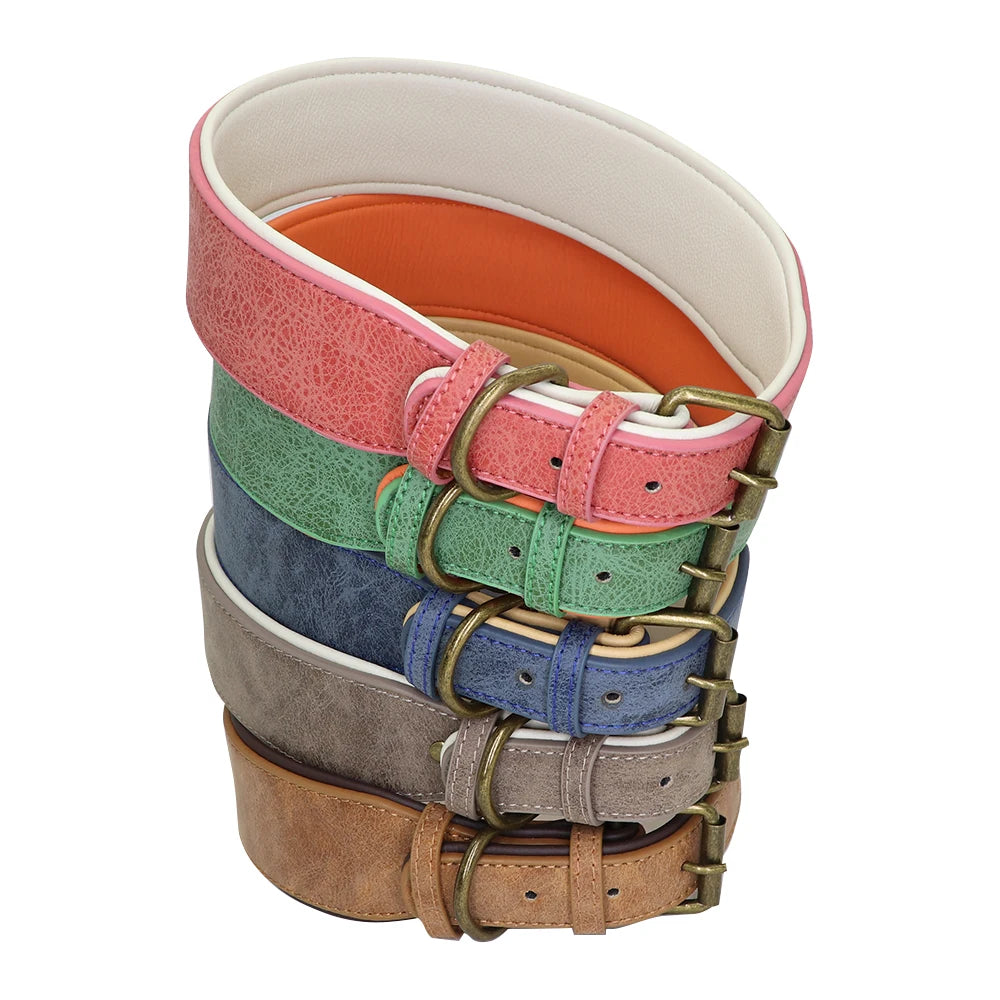 Wide Padded Leather Dog Collar for Large Dogs