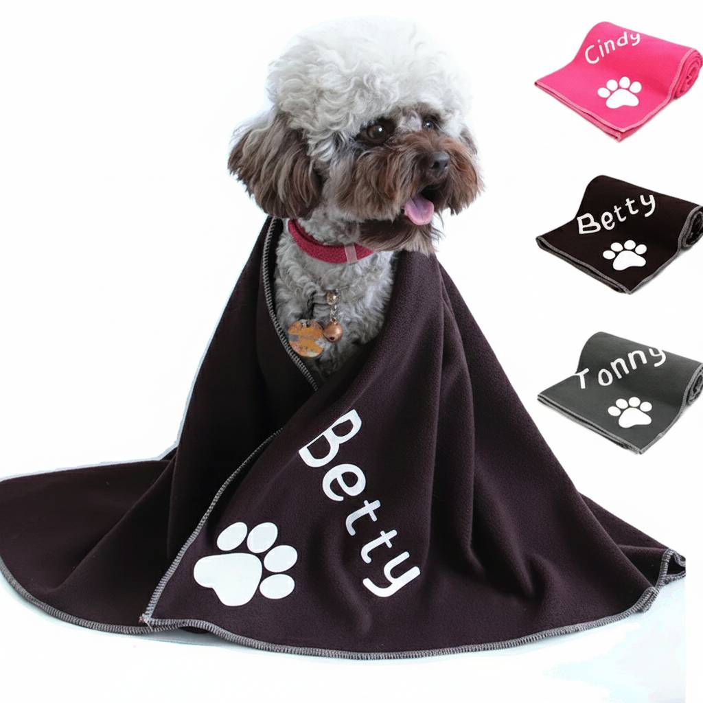 Personalized Dog Blanket Coral Fleece - Custom Pet Name & Paw Print