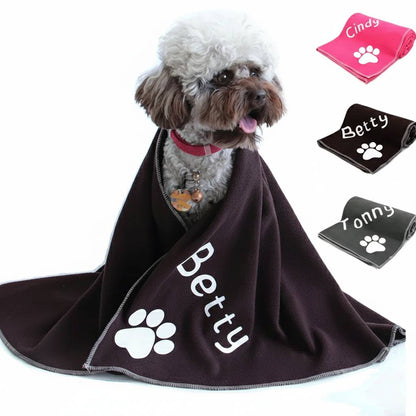 Personalized Dog Blanket Coral Fleece - Custom Pet Name & Paw Print