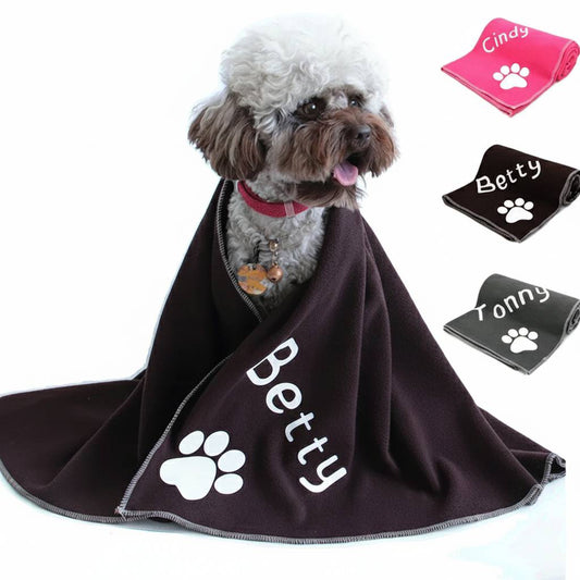Personalized Dog Blanket Coral Fleece - Custom Pet Name & Paw Print