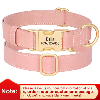 Custom Dog Collar PU Leather Personalized Pet Collar Metal Buckle