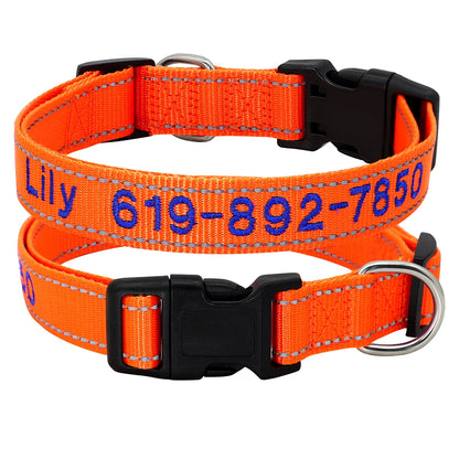 Personalized Reflective Dog Collar - Custom Embroidered Name & Phone 21-1 Orange