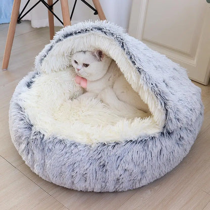 Plush Round Cat Bed - Cozy Winter Pet Sleeping Nest for Cats