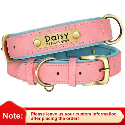 Personalized PU Leather Dog Collar with Free Engraving - Soft Padded Pink