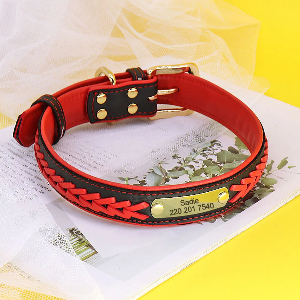 Personalized Dog Collar with Free Engraving - Premium PU Leather Red