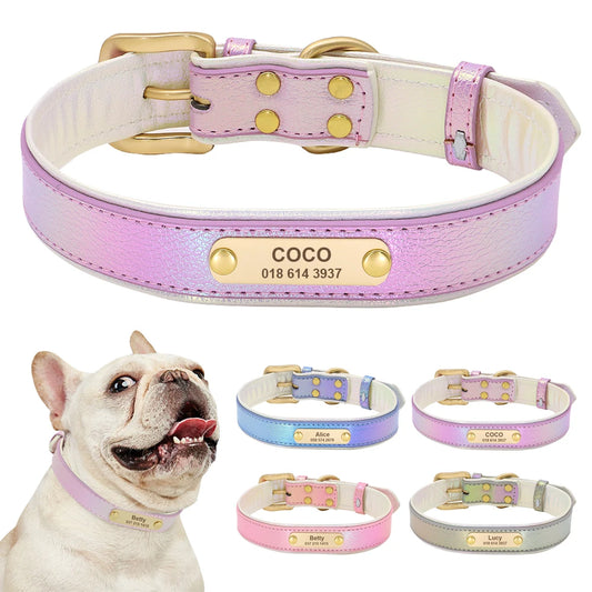 Custom Pet Collar with Personalized Name Tag - Adjustable Leather