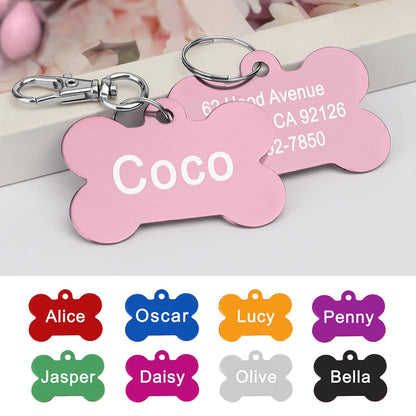 Bone Shaped Dog ID Tag - Custom Engraved Pet Name Aluminum