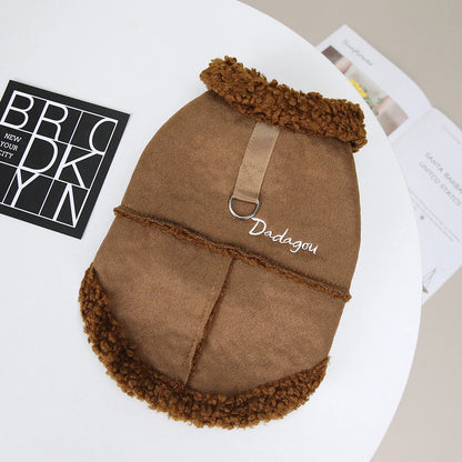 Winter Dog Jacket with Warm Fur Collar - Suede Pet Coat