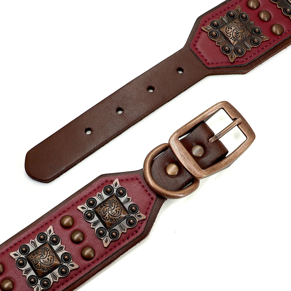 Leather Dog Collar Leash Set Large Dogs - Padded Wide Metal Rivet