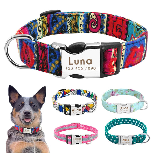 Personalized Dog Collar with Engraved ID - Reflective Nylon Safety