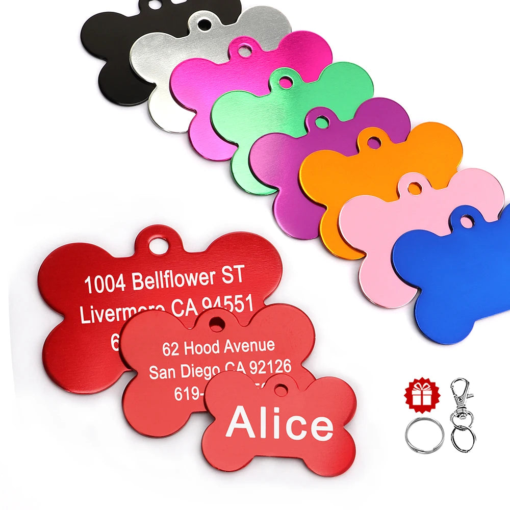 Bone Shaped Dog ID Tag - Custom Engraved Pet Name Aluminum
