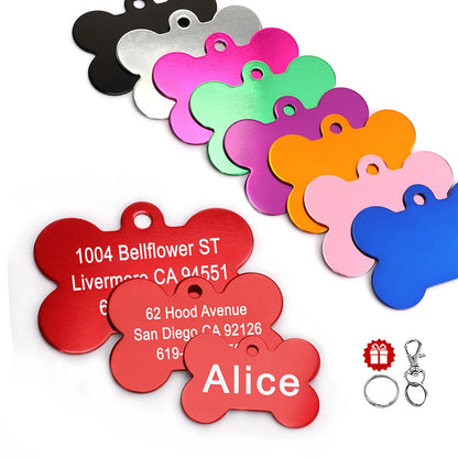 Bone Shaped Dog ID Tag - Custom Engraved Pet Name Aluminum