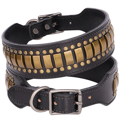 2 Inch Wide Leather Dog Collar with Spikes for Large Dogs Coffee