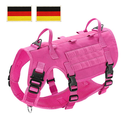Tactical Dog Harness for Large Dogs - Military Grade Vest Rose--DE