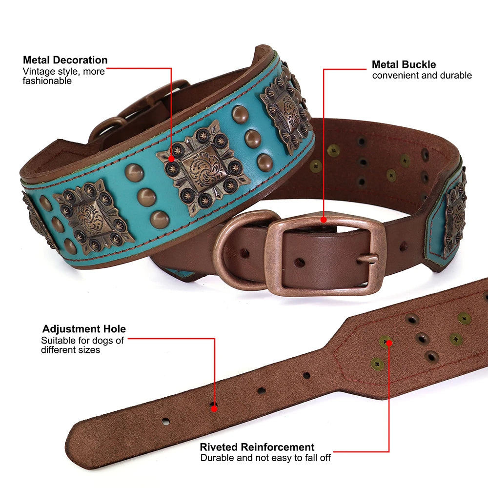 2 Inch Wide Spiked Leather Dog Collar for Large Dogs