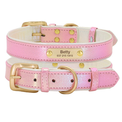 Custom Pet Collar with Personalized Name Tag - Adjustable Leather Pink