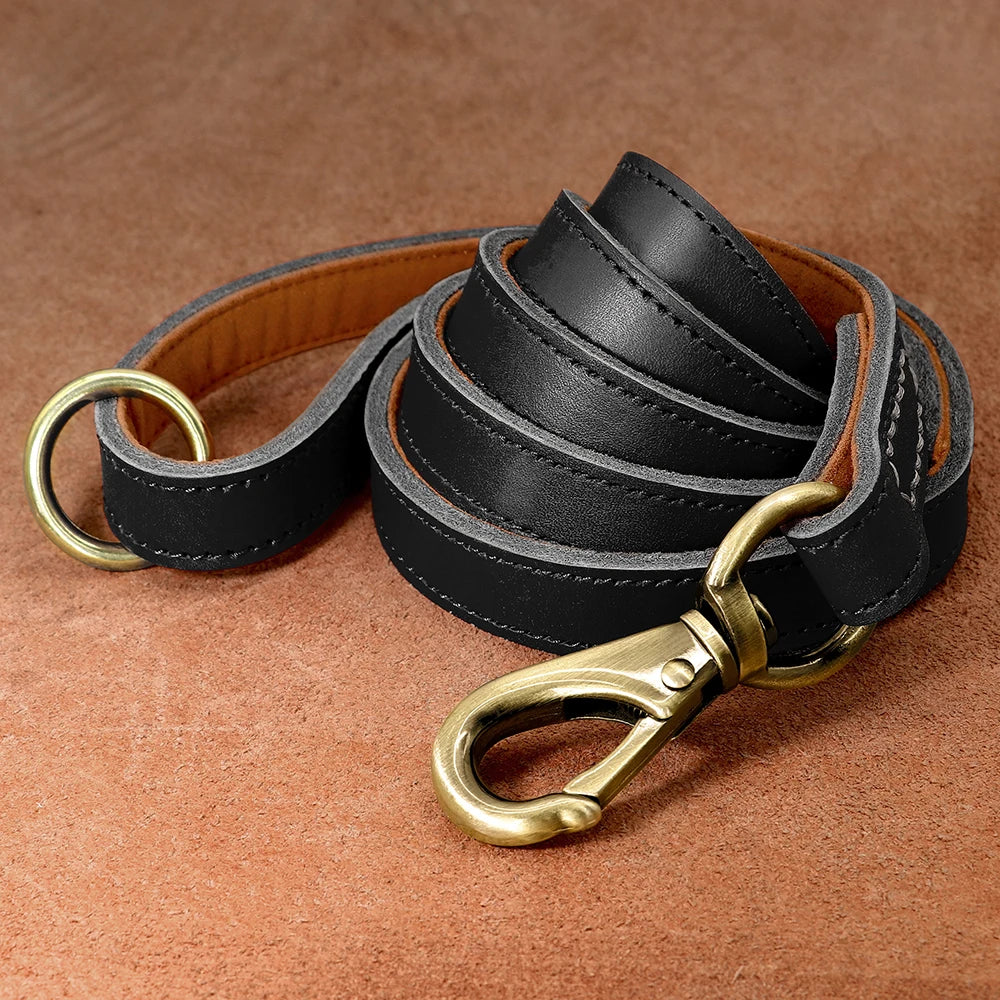 Personalized Leather Dog Collar & Leash Set with Free Engraving Black Leash