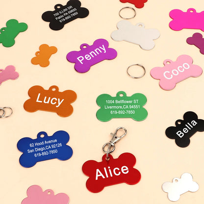 Bone Shaped Dog ID Tag - Custom Engraved Pet Name Aluminum