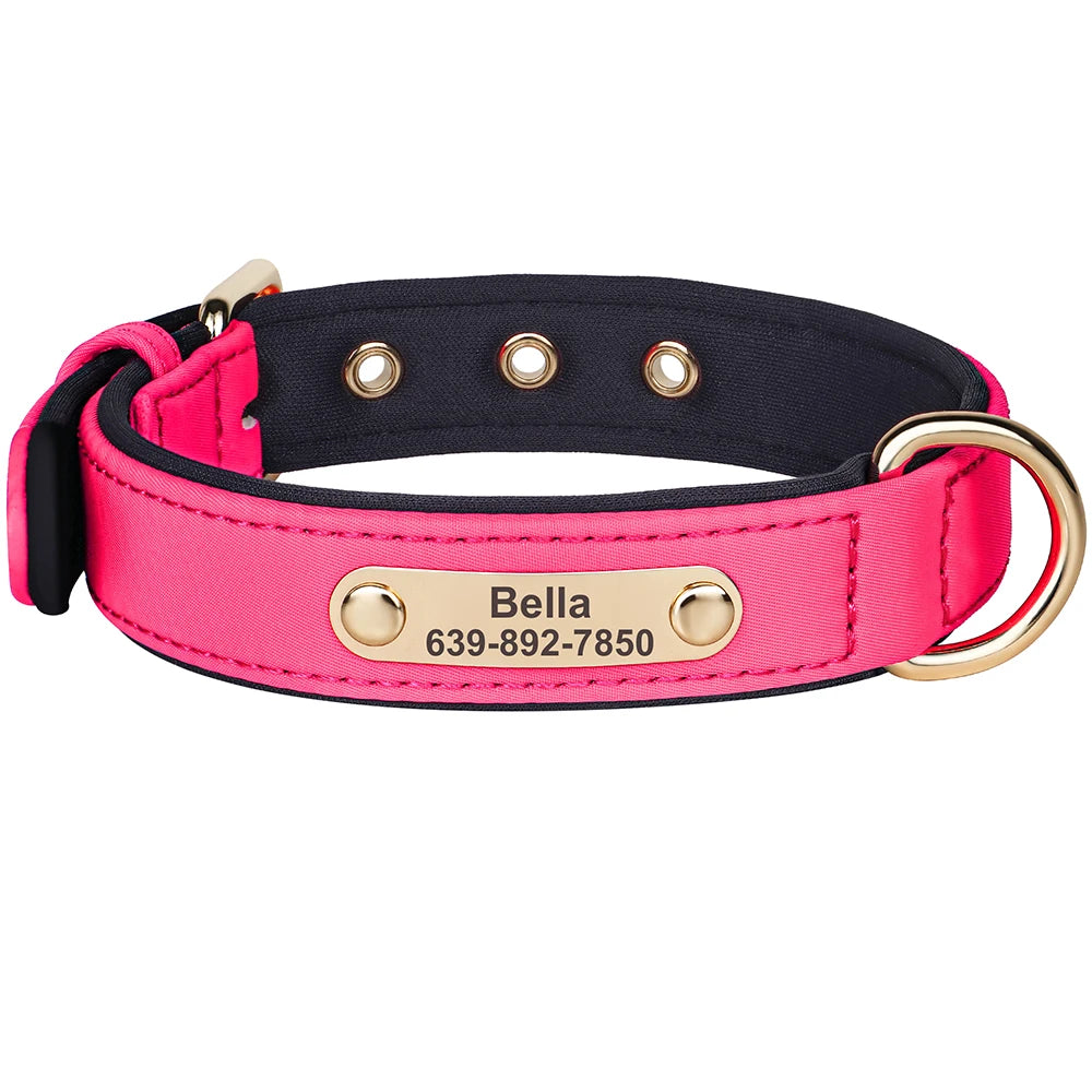 Custom Dog Collar Soft Padded Waterproof Nylon Pet Collar Pink