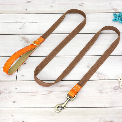 Custom Dog Collar Leash Set Personalized Pet ID Nylon Leather Brown leash