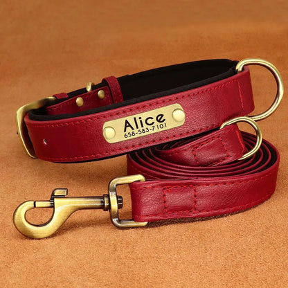 PU Leather Dog Collar Leash Set - Soft Adjustable for Small Dogs Red
