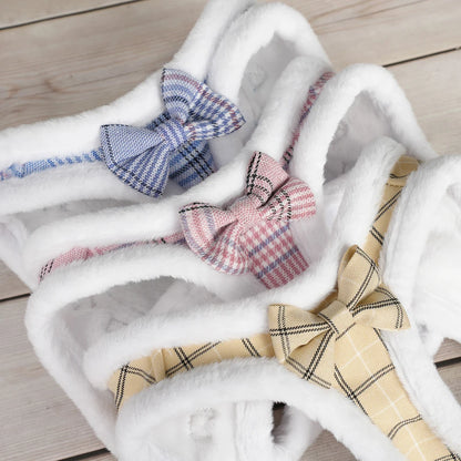 Winter Dog Harness & Leash Set - Warm Fur Vest with Bowknot