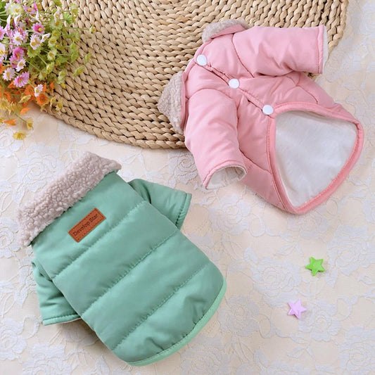 Warm Winter Dog Jacket with Fur Collar - Thick Outdoor Coat