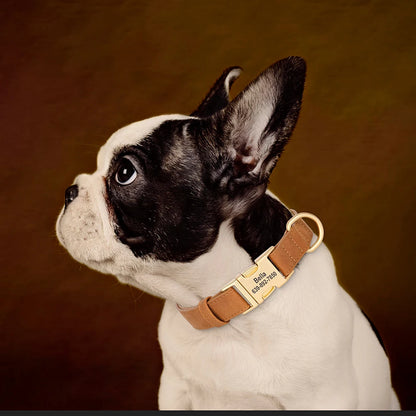 Custom Dog Collar PU Leather Personalized Pet Collar Metal Buckle