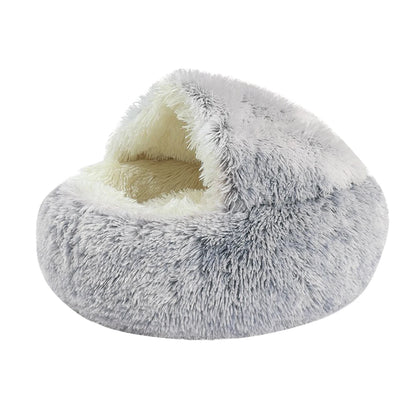 Plush Round Cat Bed - Cozy Winter Pet Sleeping Nest for Cats GRAY