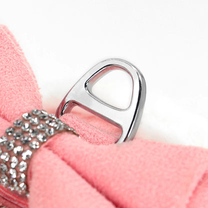 Bling Rhinestone Dog Harness and Leash Set with Bowknot - Warm Padded Vest