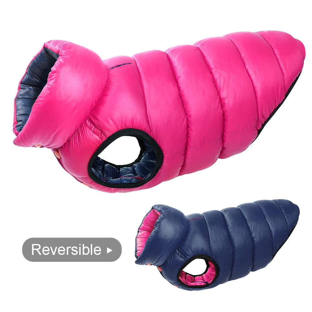 Waterproof Dog Winter Jacket Reversible - 3 Layer Warm Vest Coat Rose