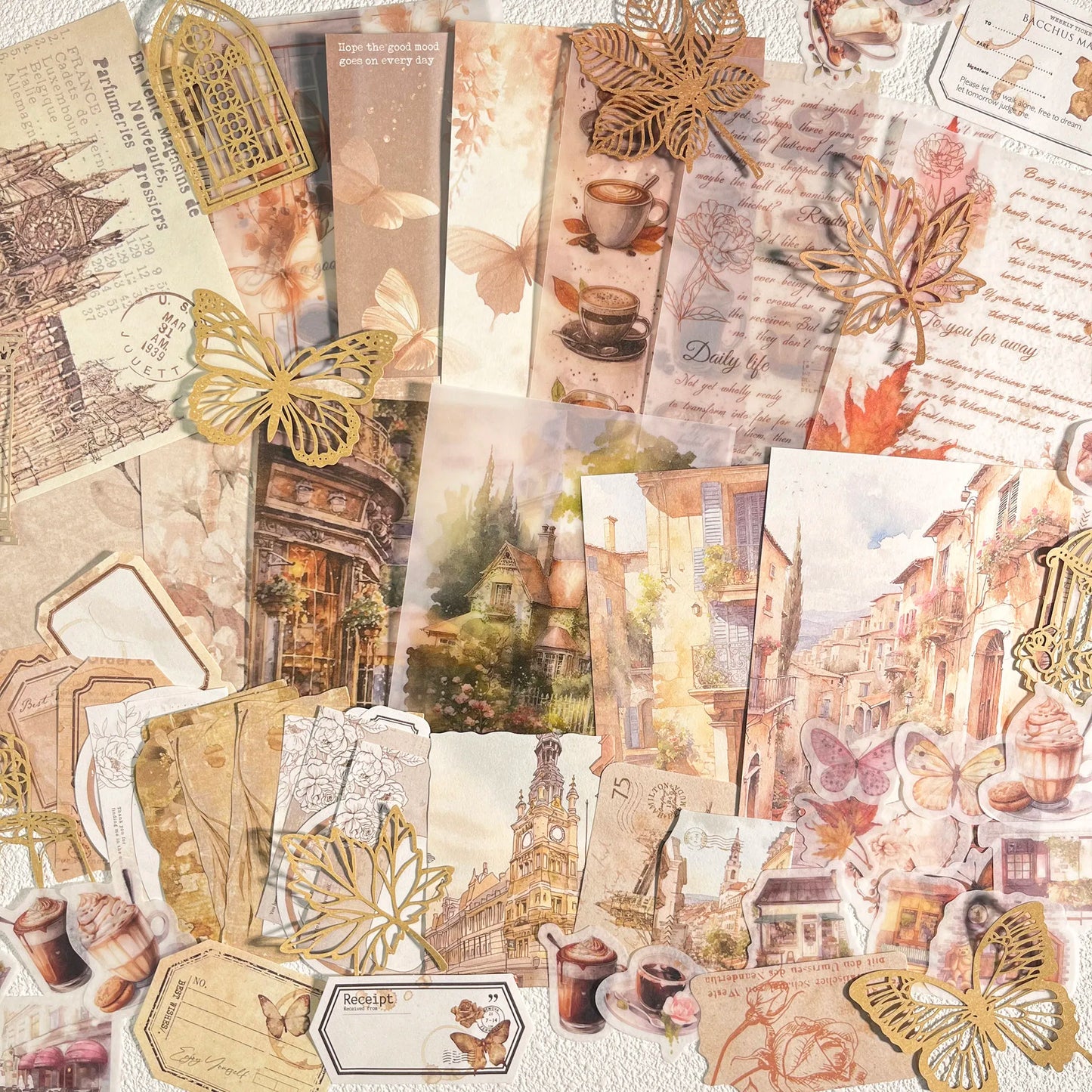 Vintage Scrapbook Set - 56 Pieces DIY Journal Supplies Kit
