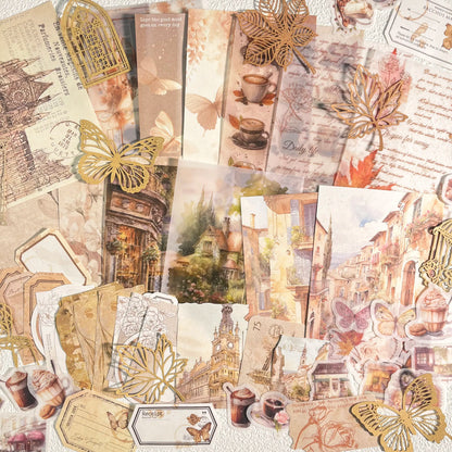 Vintage Scrapbook Set - 56 Pieces DIY Journal Supplies Kit