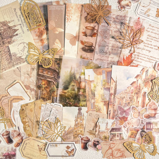 Vintage Scrapbook Set - 56 Pieces DIY Journal Supplies Kit