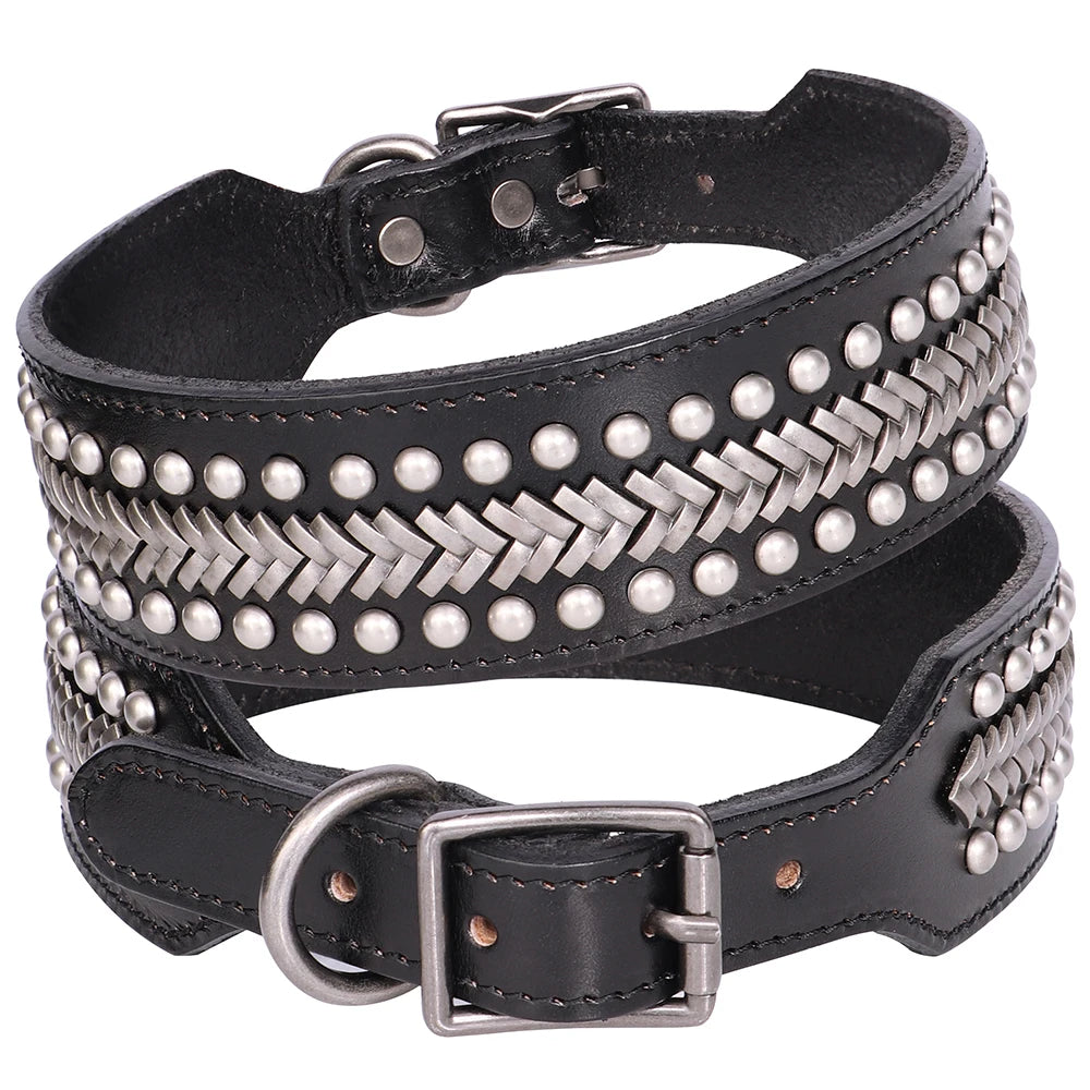 2 Inch Wide Leather Dog Collar with Spikes for Large Dogs White