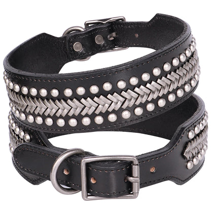 2 Inch Wide Leather Dog Collar with Spikes for Large Dogs White