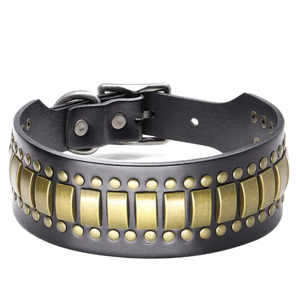 Luxury Leather Dog Collar 2 Inch Wide Diamond Spike - Large Dogs Coffee