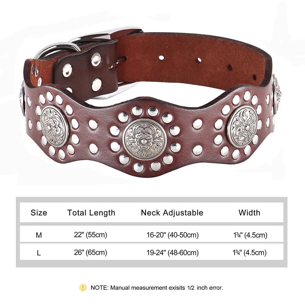 2 Inch Wide Spiked Leather Dog Collar for Large Dogs 121 Brown