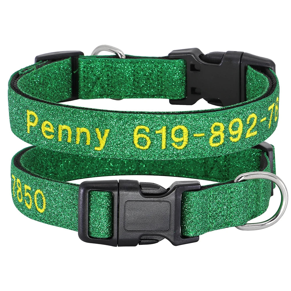 Personalized Reflective Dog Collar - Custom Embroidered Name & Phone 34 Green