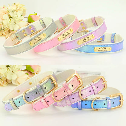 Custom Pet Collar with Personalized Name Tag - Adjustable Leather