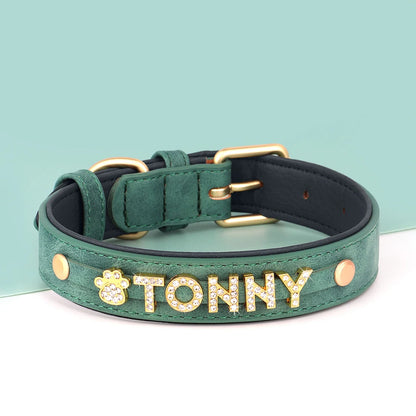 Personalized Soft Dog Collar with Free Rhinestone Charm Green